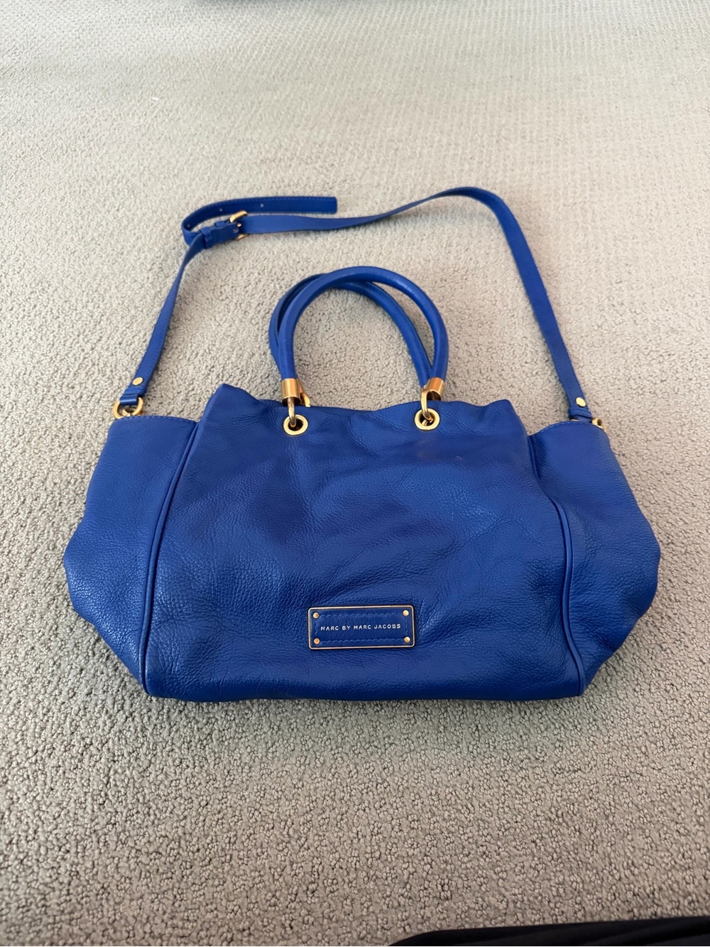 Marc by Marc Jacobs Royal Blue Leather Shoulder Bag with Gold Hardware